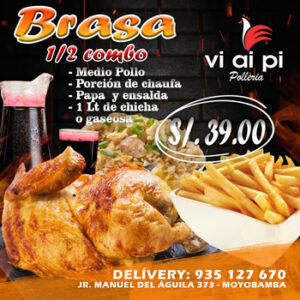 1/2 Pollo brasa + chaufa + papa + 1 litro chicha